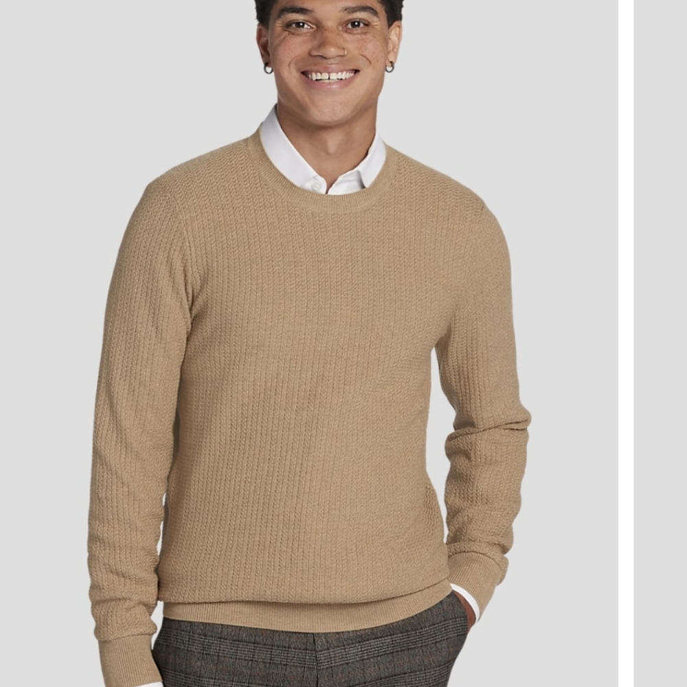 NWT Joseph Abboud Modern Fit Textured Knit Tan Sweater